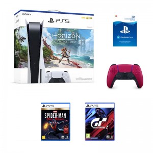 Consola Sony PlayStation 5 825GB + Comando DualSense PS5 + Horizon Forbidden West + Marvel's Spider-Man: Miles Morales (Ultimate Edition) + Gran Turismo 7 + PSN 30€